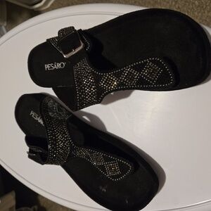 Pesaro Kids Black Sandals with Silver Accents